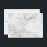 Classy Marble Wedding Advice and Wishes Card Advieskaart<br><div class="desc">Voeg een persoonlijke aanraking toe aan uw bruiloft met een modern trouwadvies en een wenskaart. Deze advieskaart bevat een titel in de grijze moderne stijl van het scriptlettertype en details in de grijze moderne sans serif lettertypestijl op de witte marmer achtergrond. Ideaal voor bruiloft, baby shower, verjaardagsfeest, vrijgezellenfeest, bachelorette en...</div>