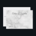 Classy Marble Wedding Advice and Wishes Card Advieskaart<br><div class="desc">Voeg een persoonlijke aanraking toe aan uw bruiloft met een elegante trouwraad en wenskaart. Deze advieskaart bevat een titel in de grijze moderne, elegante lettertypestijl voor calligrafie en details in de grijze sans serif lettertypestijl op de witte marmer achtergrond. Ideaal voor bruiloft, baby shower, verjaardagsfeest, vrijgezellenfeest, bachelorette en alle speciale...</div>
