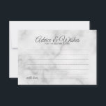 Classy Marble Wedding Advice and Wishes Card Advieskaart<br><div class="desc">Voeg een persoonlijke aanraking toe aan uw bruiloft met een elegante trouwraad en wenskaart. Deze advieskaart bevat een titel in de grijze moderne, elegante lettertypestijl voor calligrafie en details in de grijze sans serif lettertypestijl op de witte marmer achtergrond. Ideaal voor bruiloft, baby shower, verjaardagsfeest, vrijgezellenfeest, bachelorette en alle speciale...</div>