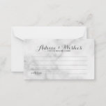 Classy Marble Wedding Advice and Wishes Card Advieskaart<br><div class="desc">Voeg een persoonlijke aanraking toe aan uw bruiloft met een elegante trouwraad en wenskaart. Deze advieskaart heeft een titel in de grijze moderne, elegante lettertypestijl voor calligrafie en details in de grijze moderne sans serif lettertypestijl op de witte marmer achtergrond. Ideaal voor bruiloft, baby shower, verjaardagsfeest, vrijgezellenfeest, bachelorette en alle...</div>