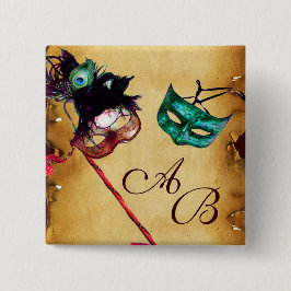 CLASSY MARDI GRAS MASQUERADE PARTY MONOGRAM VIERKANTE BUTTON 5,1 CM