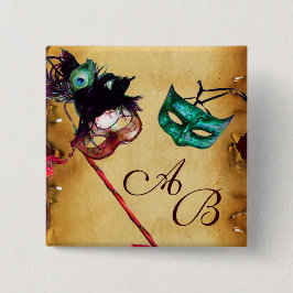 CLASSY MARDI GRAS MASQUERADE PARTY MONOGRAM VIERKANTE BUTTON 5,1 CM