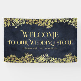 Classy marine blauw en goud boho wervelt bruiloft spandoek