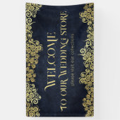 Classy marine blauw en goud boho wervelt bruiloft spandoek (Verticaal)