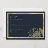 Classy marineblauw goud bloemenkant RSVP Kaart (Voorkant)