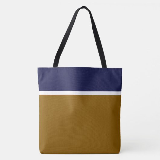 Classy marineblauw witte strepen op warm bruin tote bag (Voorkant)