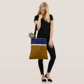 Classy marineblauw witte strepen op warm bruin tote bag (Op model)