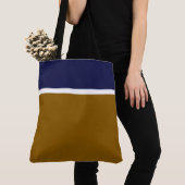 Classy marineblauw witte strepen op warm bruin tote bag (Dichtbij)