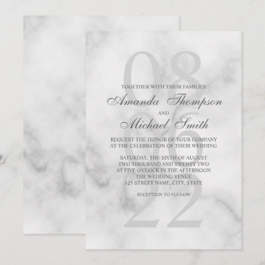 Classy Marmer Elegant Bruiloft Kaart (Voorkant / Achterkant)