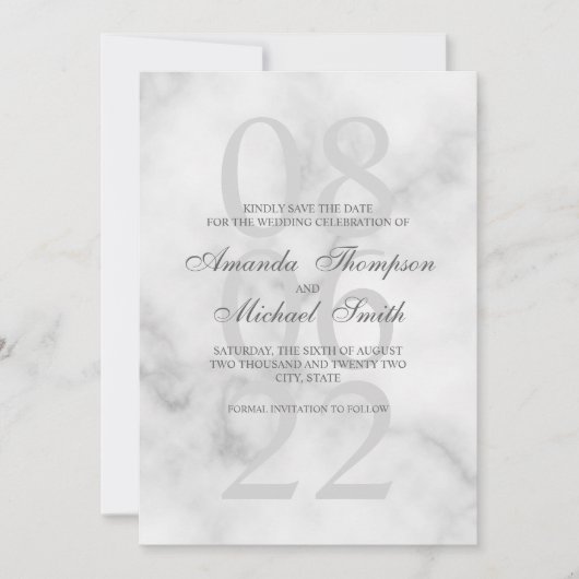 Classy Marmer Elegant Bruiloft Save the Date (Voorkant)
