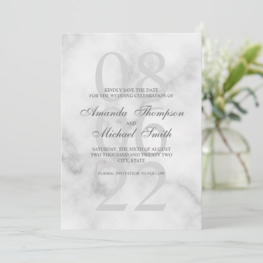 Classy Marmer Elegant Bruiloft Save the Date (Staand voorkant)