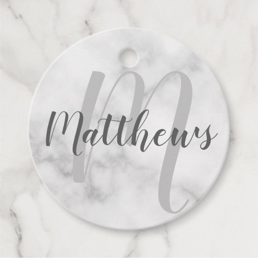 Classy Marmer Gepersonaliseerd Monogram & Familien Bedankjes Labels (Voorkant)