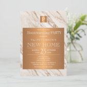 Classy marmer-monogram huispartij kaart (Staand voorkant)