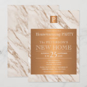 Classy marmer-monogram huispartij kaart (Voorkant / Achterkant)