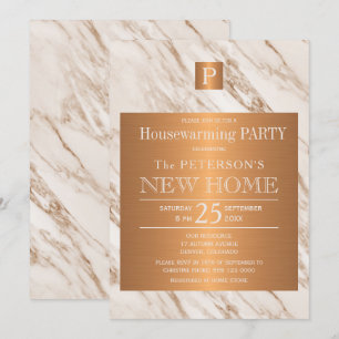 Classy marmer-monogram huispartij kaart