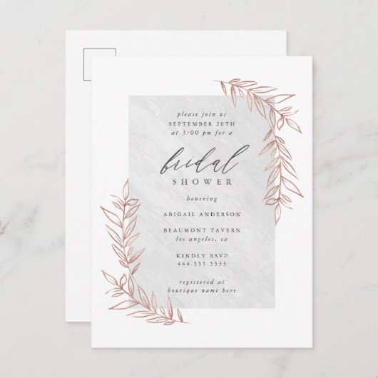 Classy Marmer & Roos Gold Branches Vrijgezellenfee Uitnodiging Briefkaart (Voorkant / Achterkant)