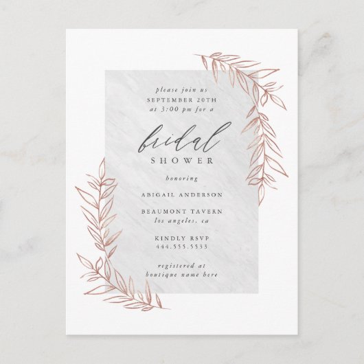 Classy Marmer & Roos Gold Branches Vrijgezellenfee Uitnodiging Briefkaart (Voorkant)