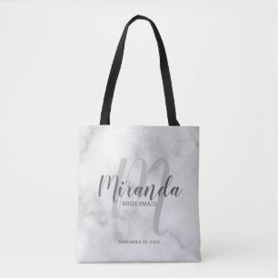 Classy marmeren script gepersonaliseerde bruidsmei tote bag