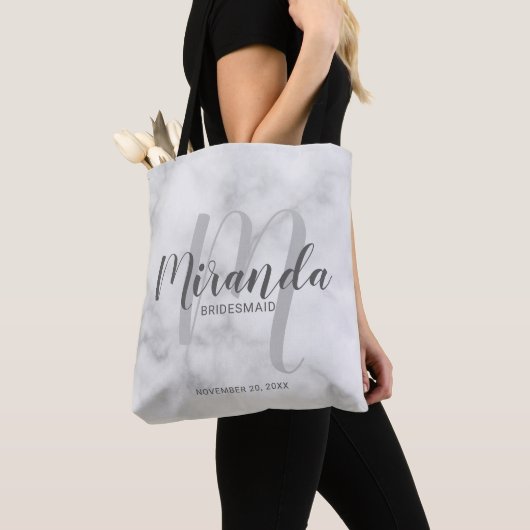 Classy marmeren script gepersonaliseerde bruidsmei tote bag (Dichtbij)