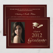 Classy Maroon and Gold 2012 Afstuderen Foto Uitnod Kaart (Voorkant / Achterkant)