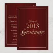Classy Maroon en Gold 2013 Afstuderen uitnodiging (Voorkant / Achterkant)