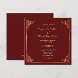 Classy Maroon Rood Goud Lijst Huwelijksuitnodiging Kaart