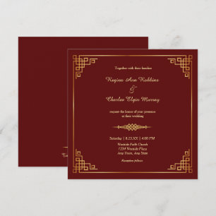 Classy Maroon Rood Goud Lijst Huwelijksuitnodiging Kaart