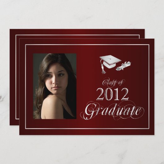 Classy Maroon & Silver 2012 Afstuderen Foto uitnod Kaart (Voorkant / Achterkant)