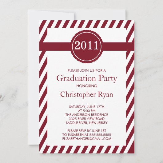 Classy Maroon Stripes Afstuderen Invitation Kaart (Voorkant)