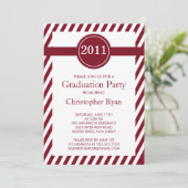 Classy Maroon Stripes Afstuderen Invitation Kaart (Staand voorkant)