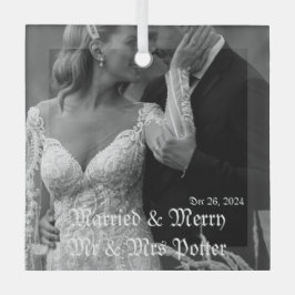 Classy Married & Merry Glass Ornament voor Kerstmi