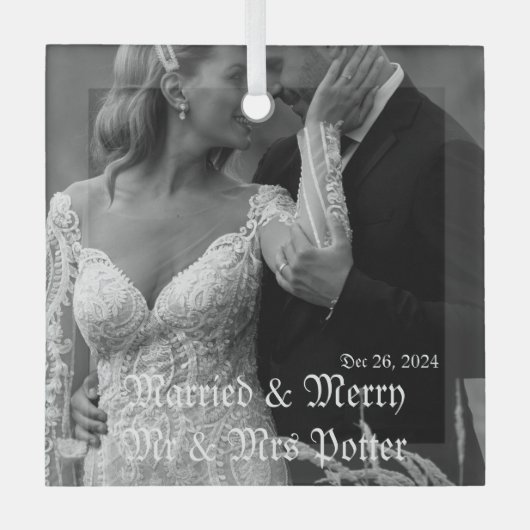 Classy Married & Merry Glass Ornament voor Kerstmi (Voorkant)
