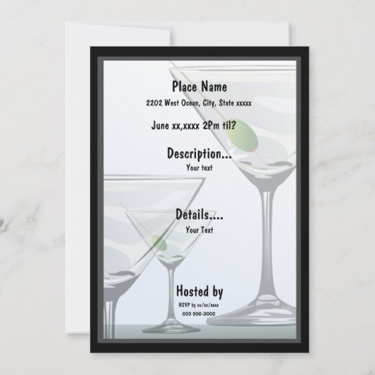 Classy Martini Cocktails Party Invitation Kaart (Achterkant)