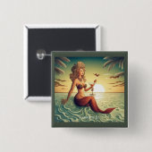 Classy Martini Zeemeermin Thunder_Cove Vierkante Button 5,1 Cm (Voorkant /achterkant)