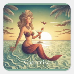Classy Martini Zeemeermin Thunder_Cove Vierkante Sticker