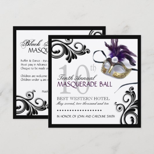 Classy Masquerade Invitation Kaart (Voorkant / Achterkant)