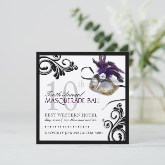 Classy Masquerade Invitation Kaart (Staand voorkant)