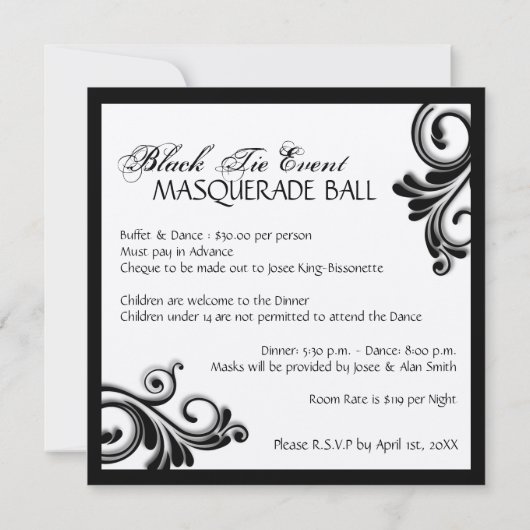 Classy Masquerade Invitation Kaart (Achterkant)