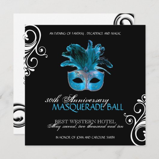 Classy Masquerade Invitation Kaart (Voorkant / Achterkant)