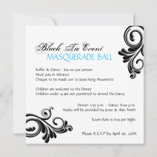 Classy Masquerade Invitation Kaart (Achterkant)