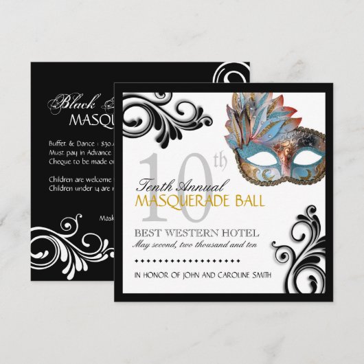 Classy Masquerade Invitation Kaart (Voorkant / Achterkant)