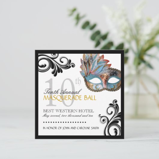 Classy Masquerade Invitation Kaart (Staand voorkant)