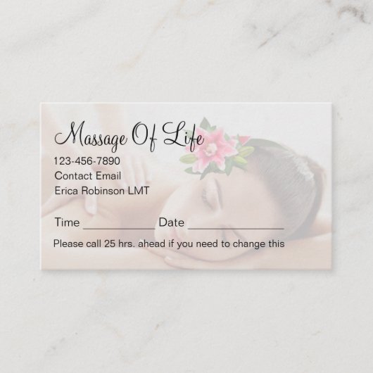 Classy Massage Therapist Appointment Business Card Afsprakenkaartje (Voorkant)