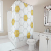 Classy Mat Goud & Witte Zeshoeken Modern Douchegordijn (In situ)