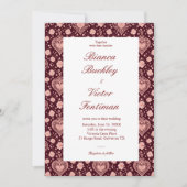 Classy Maximalist Victorian Heart Wine Red Wedding Kaart (Voorkant)