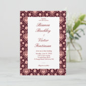 Classy Maximalist Victorian Heart Wine Red Wedding Kaart (Staand voorkant)