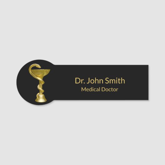Classy Medical Bowl Hygieia Snake Gold Caduceus Naamplaatje (Voorkant)