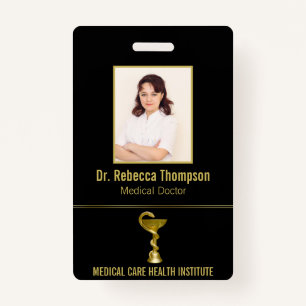 Classy Medical Bowl Snake Hygieia Gold Foto ID Badge