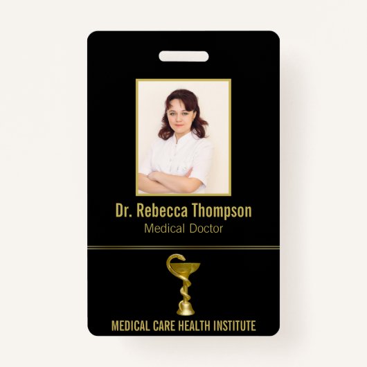 Classy Medical Bowl Snake Hygieia Gold Foto ID Badge (Voorkant)
