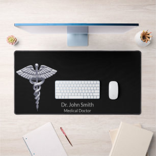 Classy Medical Caduceus Silver op Black Bureaumat